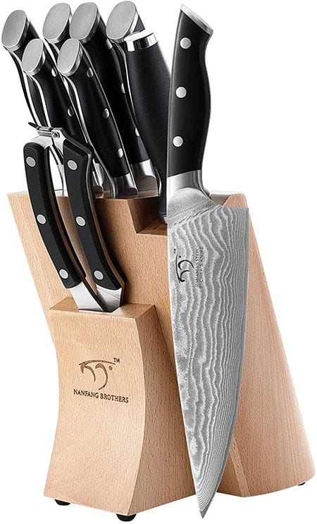 Kitchen Damascus knife set of 9 piece with Beech wood block